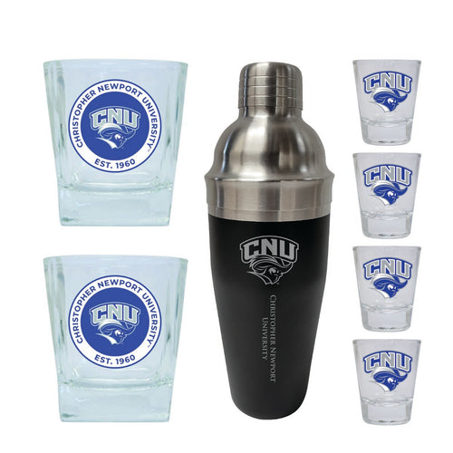 Christopher Newport Captains Officially Licensed Collegiate Barware Set – 7-Piece Cocktail & Whiskey Glass Gift Pack 