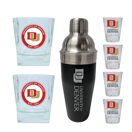 University of Denver Pioneers Officially Licensed Collegiate Barware Set – 7-Piece Cocktail & Whiskey Glass Gift Pack 