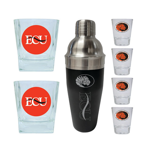 East Central University Tigers Officially Licensed Collegiate Barware Set – 7-Piece Cocktail & Whiskey Glass Gift Pack 