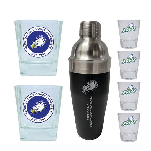 Florida Gulf Coast Eagles Officially Licensed Collegiate Barware Set – 7-Piece Cocktail & Whiskey Glass Gift Pack 