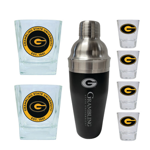 Grambling State Tigers Officially Licensed Collegiate Barware Set – 7-Piece Cocktail & Whiskey Glass Gift Pack 
