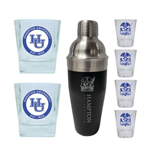 Hampton University Officially Licensed Collegiate Barware Set – 7-Piece Cocktail & Whiskey Glass Gift Pack 
