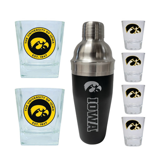 Iowa Hawkeyes Officially Licensed Collegiate Barware Set – 7-Piece Cocktail & Whiskey Glass Gift Pack 