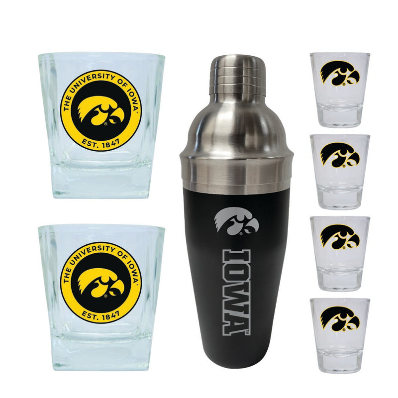 Iowa Hawkeyes Officially Licensed Collegiate Barware Set – 7-Piece Cocktail & Whiskey Glass Gift Pack 