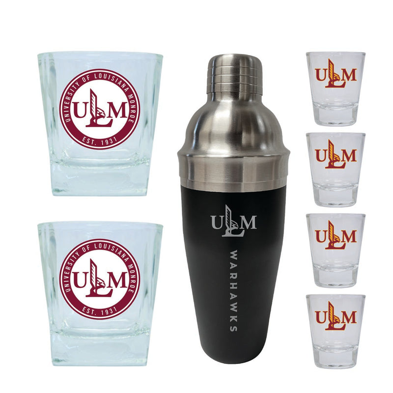 University of Louisiana Monroe Officially Licensed Collegiate Barware Set – 7-Piece Cocktail & Whiskey Glass Gift Pack 