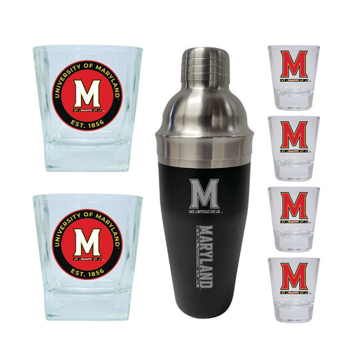 Maryland Terrapins Officially Licensed Collegiate Barware Set – 7-Piece Cocktail & Whiskey Glass Gift Pack 