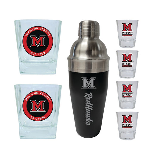 Miami University of Ohio Officially Licensed Collegiate Barware Set – 7-Piece Cocktail & Whiskey Glass Gift Pack 