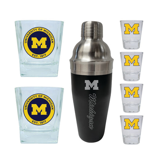 Michigan Wolverines Officially Licensed Collegiate Barware Set – 7-Piece Cocktail & Whiskey Glass Gift Pack 