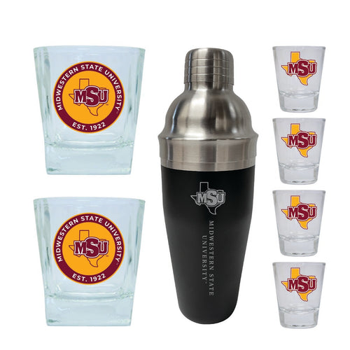 Midwestern State University Mustangs Officially Licensed Collegiate Barware Set – 7-Piece Cocktail & Whiskey Glass Gift Pack 