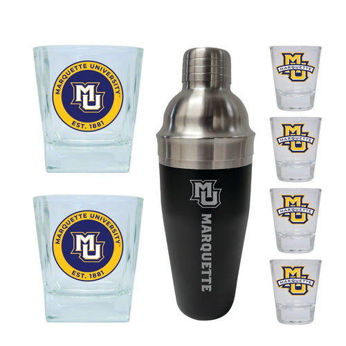 Marquette Golden Eagles Officially Licensed Collegiate Barware Set – 7-Piece Cocktail & Whiskey Glass Gift Pack 