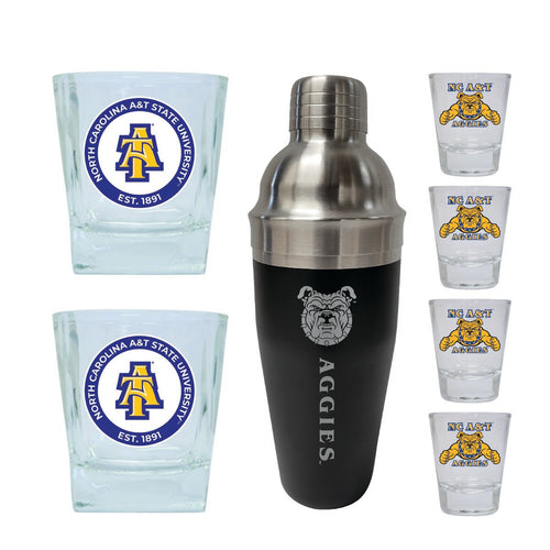 North Carolina A&T State Aggies Officially Licensed Collegiate Barware Set – 7-Piece Cocktail & Whiskey Glass Gift Pack 