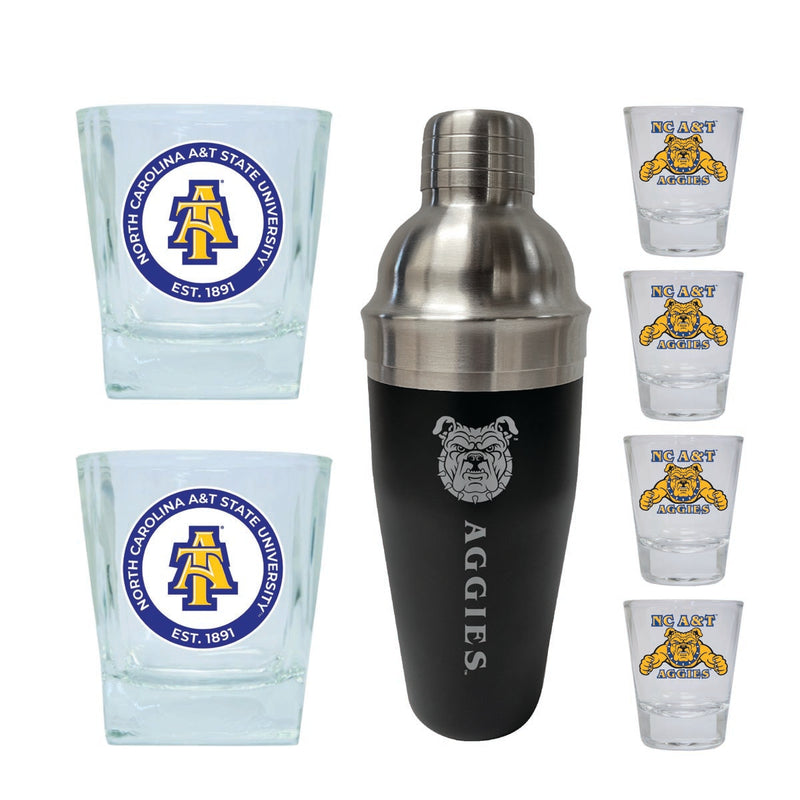 North Carolina A&T State Aggies Officially Licensed Collegiate Barware Set – 7-Piece Cocktail & Whiskey Glass Gift Pack 