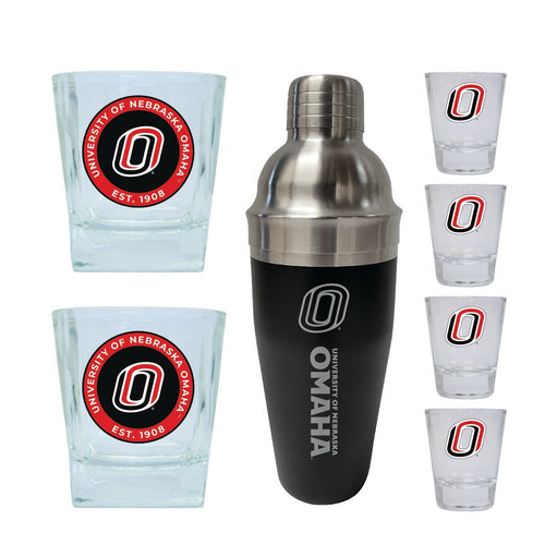 Nebraska at Omaha Officially Licensed Collegiate Barware Set – 7-Piece Cocktail & Whiskey Glass Gift Pack 