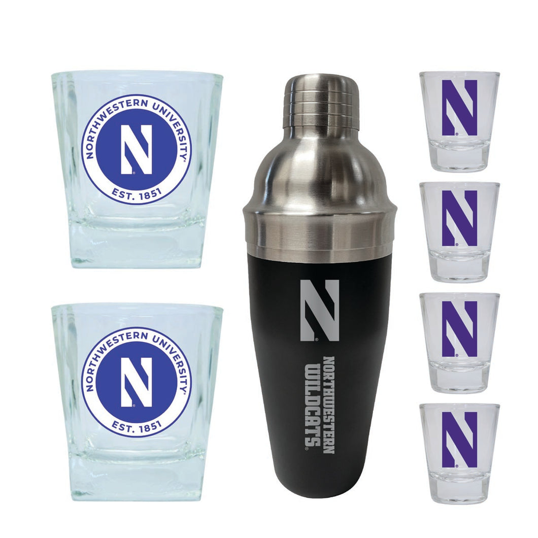Northwestern University Wildcats Officially Licensed Collegiate Barware Set – 7-Piece Cocktail & Whiskey Glass Gift Pack 