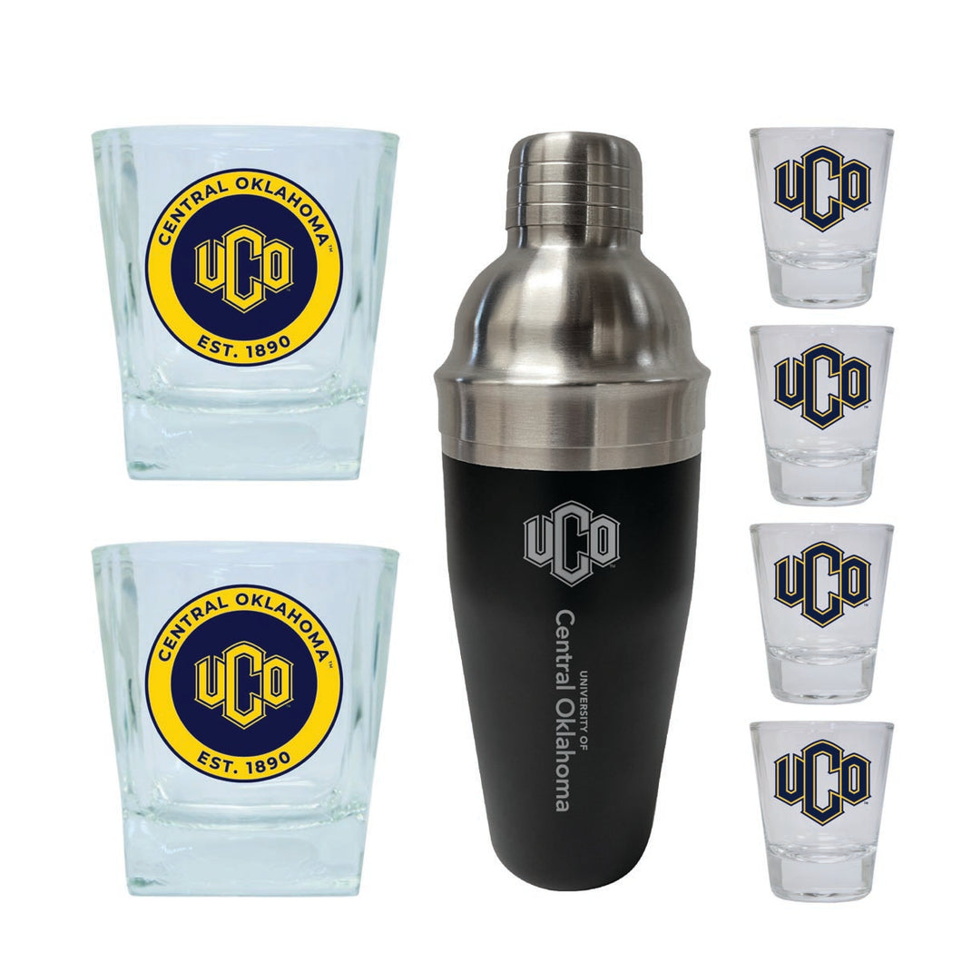 University of Central Oklahoma Bronchos Officially Licensed Collegiate Barware Set – 7-Piece Cocktail & Whiskey Glass Gift Pack 