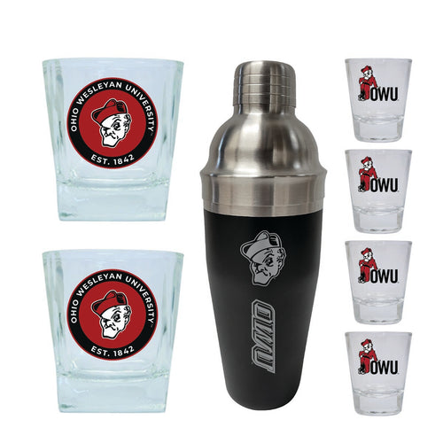 Ohio Wesleyan University Officially Licensed Collegiate Barware Set – 7-Piece Cocktail & Whiskey Glass Gift Pack 
