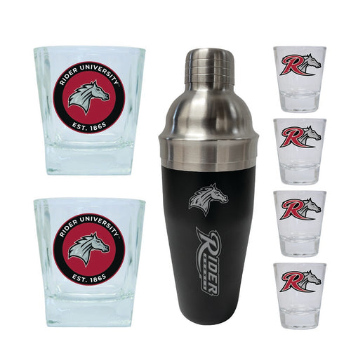 Rider University Broncs Officially Licensed Collegiate Barware Set – 7-Piece Cocktail & Whiskey Glass Gift Pack 