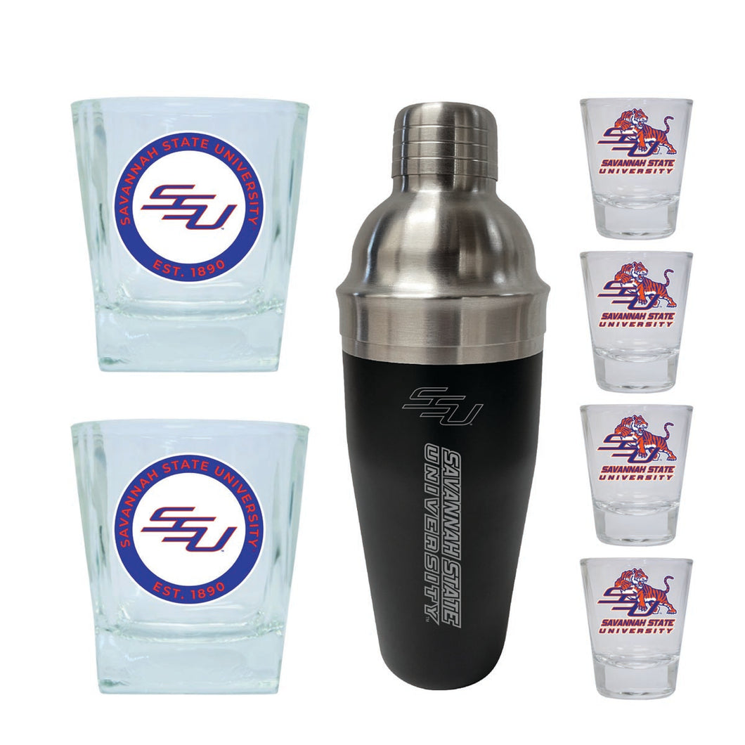 Savannah State University Officially Licensed Collegiate Barware Set – 7-Piece Cocktail & Whiskey Glass Gift Pack 