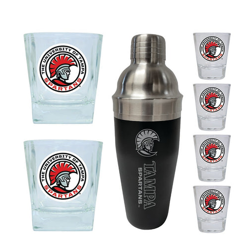 University of Tampa Spartans Officially Licensed Collegiate Barware Set – 7-Piece Cocktail & Whiskey Glass Gift Pack 