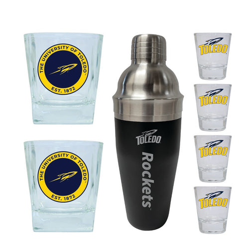 Toledo Rockets Officially Licensed Collegiate Barware Set – 7-Piece Cocktail & Whiskey Glass Gift Pack 