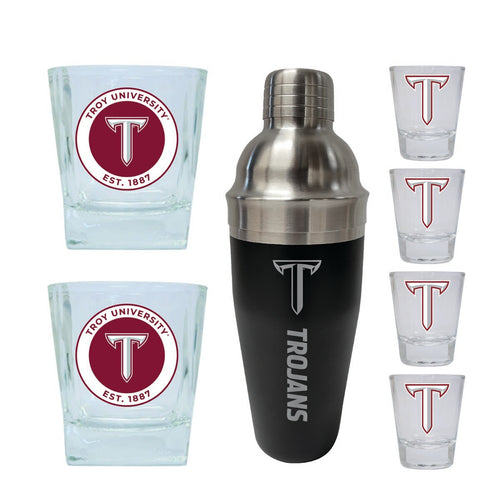 Troy University Officially Licensed Collegiate Barware Set – 7-Piece Cocktail & Whiskey Glass Gift Pack 