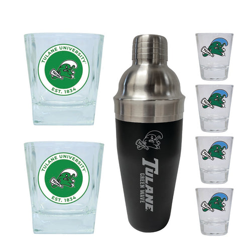 Tulane University Green Wave Officially Licensed Collegiate Barware Set – 7-Piece Cocktail & Whiskey Glass Gift Pack 