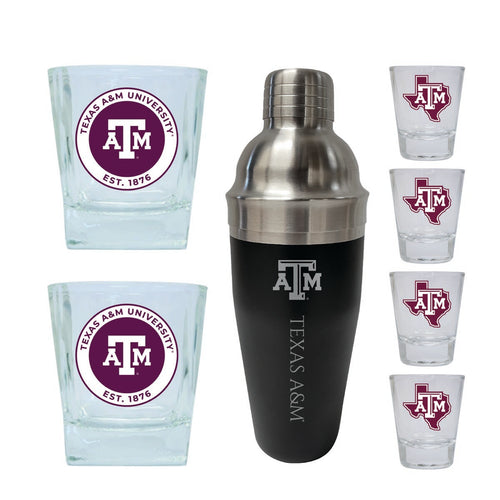 Texas A&M Aggies Officially Licensed Collegiate Barware Set – 7-Piece Cocktail & Whiskey Glass Gift Pack 