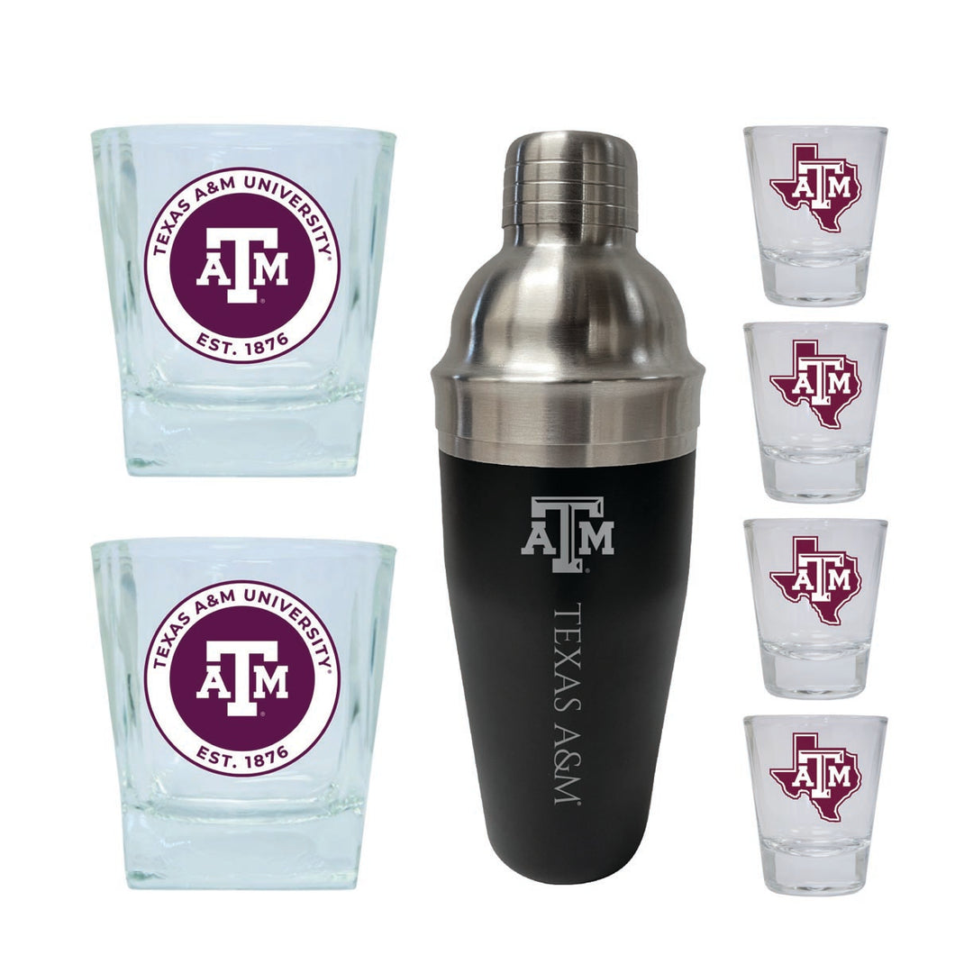 Texas A&M Aggies Officially Licensed Collegiate Barware Set – 7-Piece Cocktail & Whiskey Glass Gift Pack 