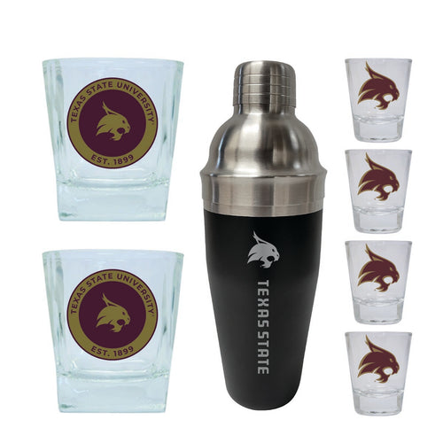 Texas State Bobcats Officially Licensed Collegiate Barware Set – 7-Piece Cocktail & Whiskey Glass Gift Pack 