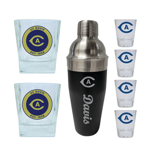 UC Davis Aggies Officially Licensed Collegiate Barware Set – 7-Piece Cocktail & Whiskey Glass Gift Pack 