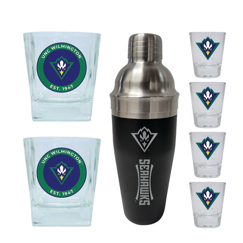 North Carolina Wilmington Seahawks Officially Licensed Collegiate Barware Set – 7-Piece Cocktail & Whiskey Glass Gift Pack 