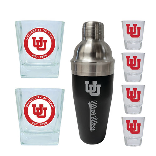 Utah Utes Officially Licensed Collegiate Barware Set – 7-Piece Cocktail & Whiskey Glass Gift Pack 