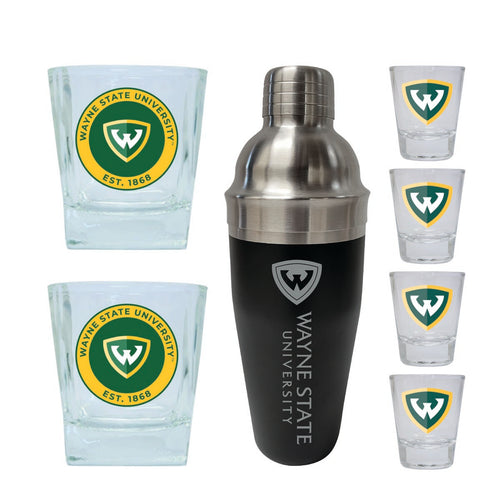 Wayne State Officially Licensed Collegiate Barware Set – 7-Piece Cocktail & Whiskey Glass Gift Pack 