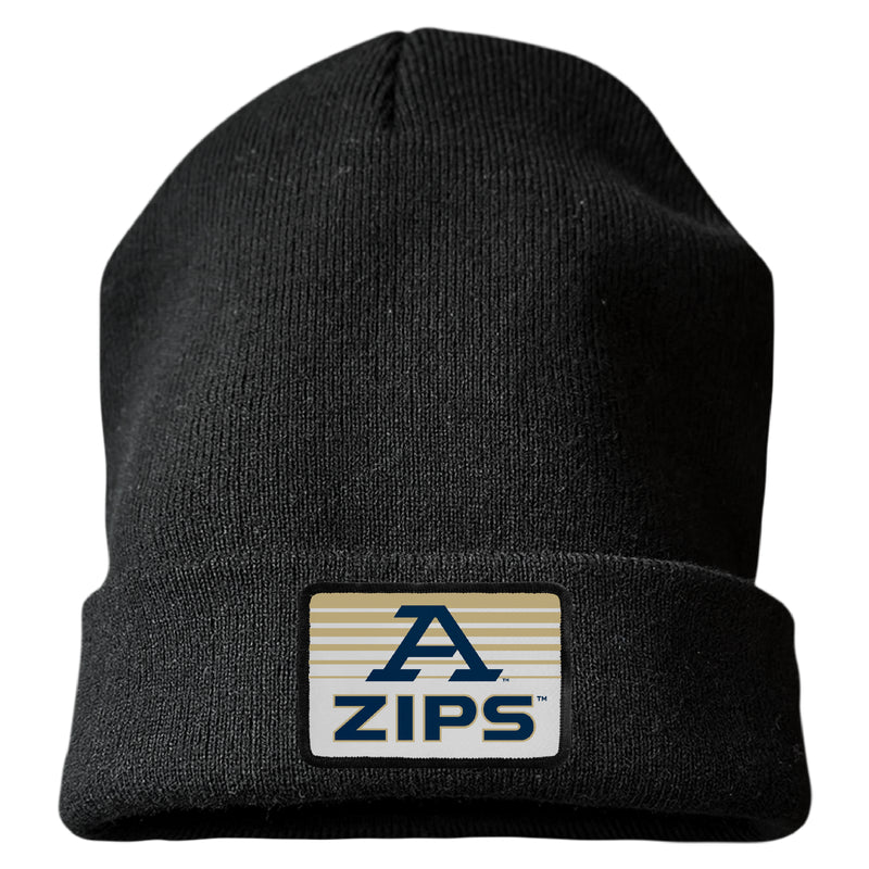 Akron Zips Officially Licensed Unisex Beanie with Rectangle or Round Cloth Patch Black|Rectangle