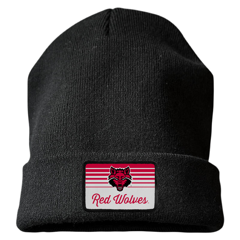 Arkansas State Officially Licensed Unisex Beanie with Rectangle or Round Cloth Patch Black|Rectangle