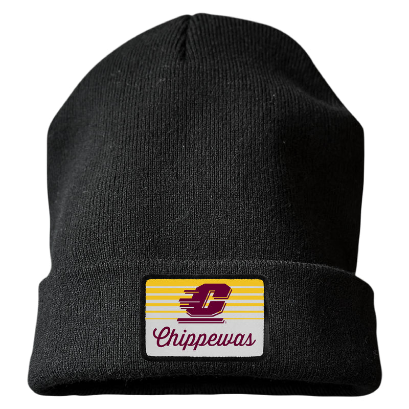 Central Michigan University Officially Licensed Unisex Beanie with Rectangle or Round Cloth Patch Black|Rectangle