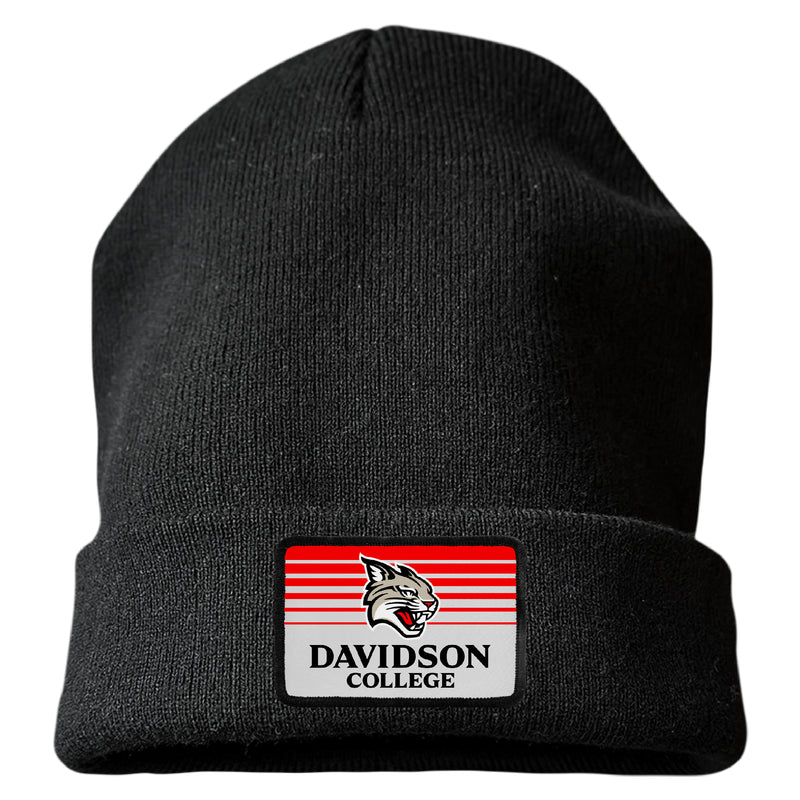 Davidson College Officially Licensed Unisex Beanie with Rectangle or Round Cloth Patch Black|Rectangle