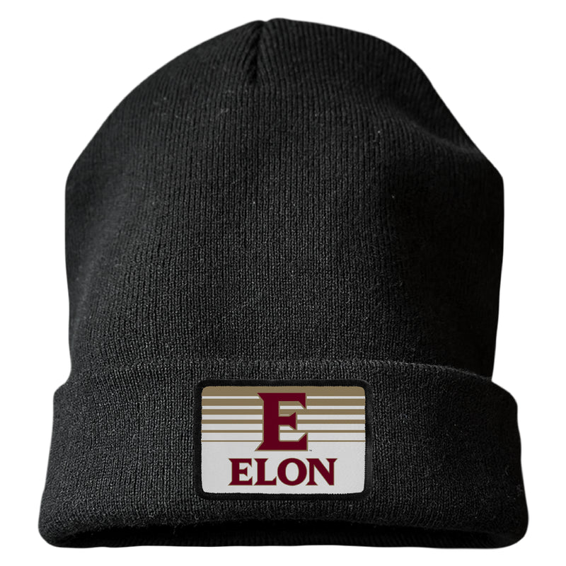 Elon University Officially Licensed Unisex Beanie with Rectangle or Round Cloth Patch Black|Rectangle