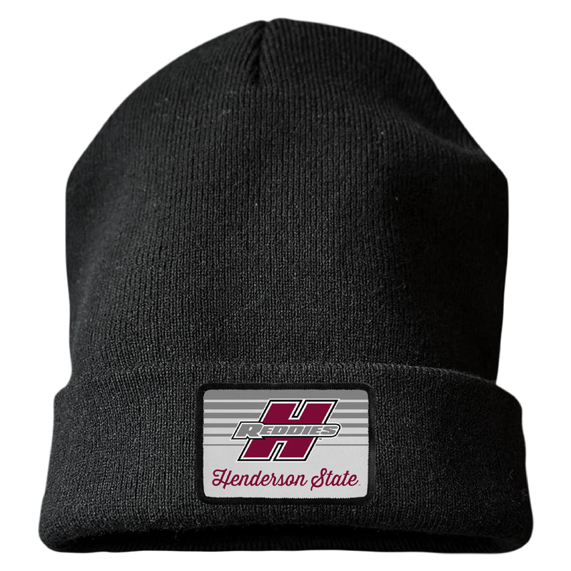 Henderson State Reddies Officially Licensed Unisex Beanie with Rectangle or Round Cloth Patch Black|Rectangle