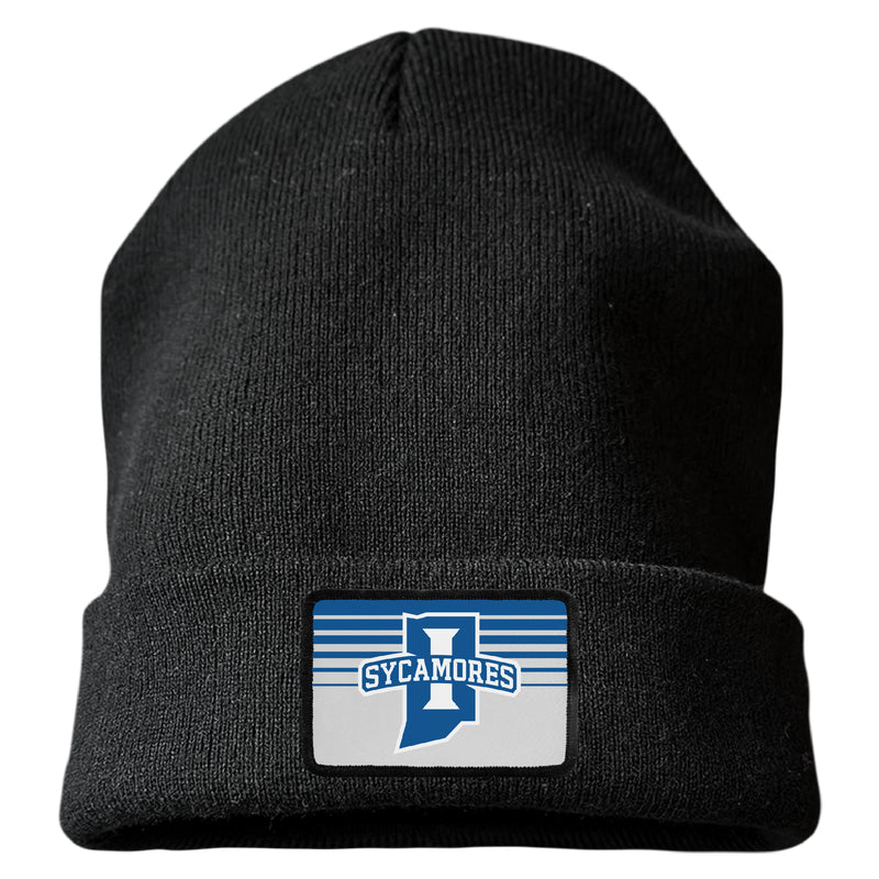 Indiana State University Officially Licensed Unisex Beanie with Rectangle or Round Cloth Patch Black|Rectangle