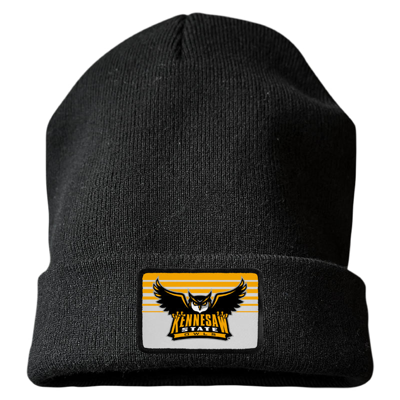 Kennesaw State University Officially Licensed Unisex Beanie with Rectangle or Round Cloth Patch Black|Rectangle