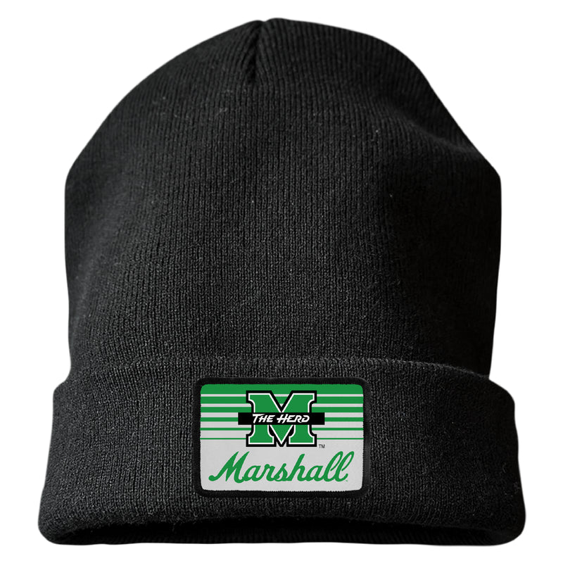 Marshall Thundering Herd Officially Licensed Unisex Beanie with Rectangle or Round Cloth Patch Black|Rectangle