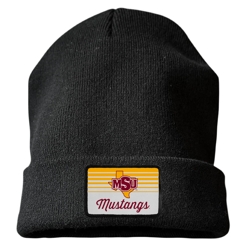 Midwestern State University Mustangs Officially Licensed Unisex Beanie with Rectangle or Round Cloth Patch Black|Rectangle