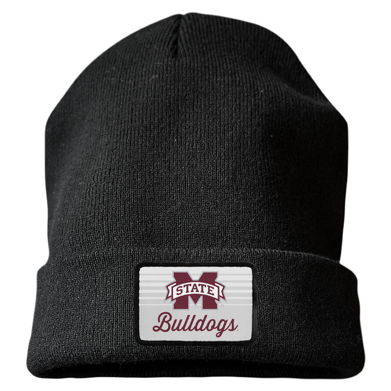 Mississippi State Bulldogs Officially Licensed Unisex Beanie with Rectangle or Round Cloth Patch Black|Rectangle