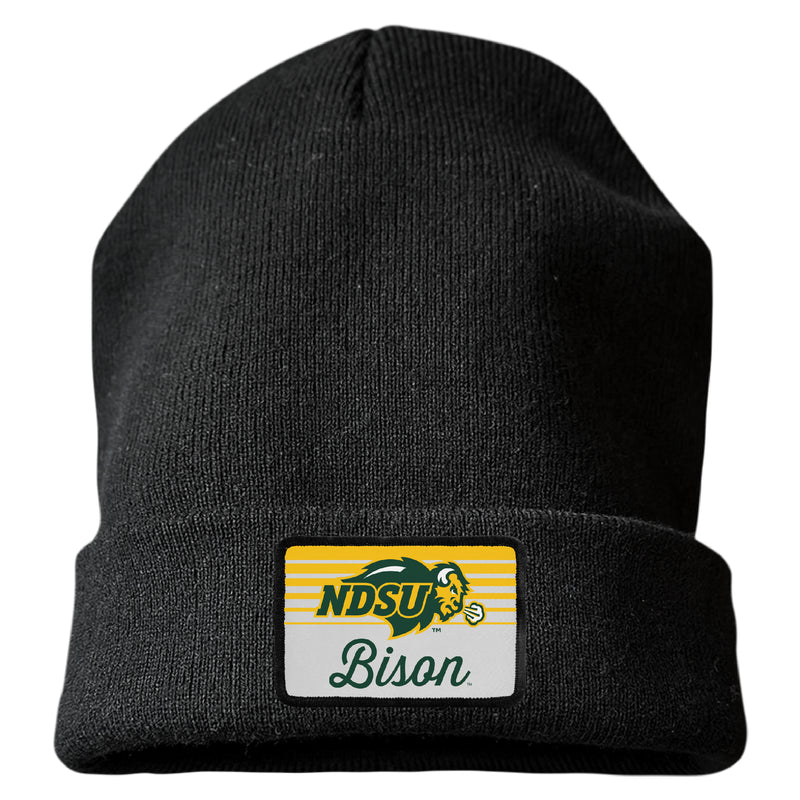 North Dakota State Bison Officially Licensed Unisex Beanie with Rectangle or Round Cloth Patch Black|Rectangle