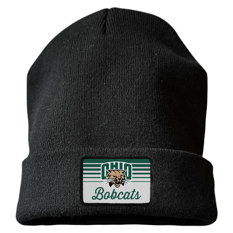 Ohio University Officially Licensed Unisex Beanie with Rectangle or Round Cloth Patch Black|Rectangle