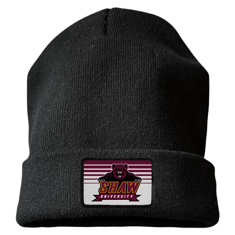 Shaw University Bears Officially Licensed Unisex Beanie with Rectangle or Round Cloth Patch Black|Rectangle