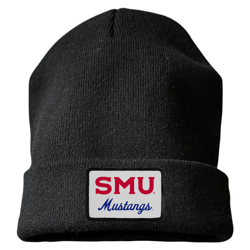 Southern Methodist University Officially Licensed Unisex Beanie with Rectangle or Round Cloth Patch Black|Rectangle