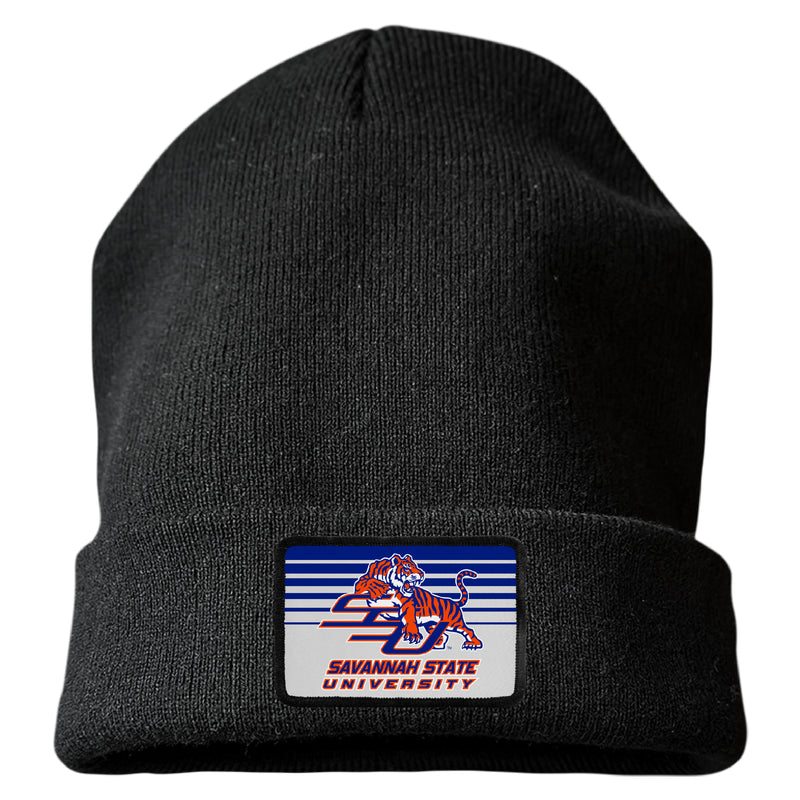 Savannah State University Officially Licensed Unisex Beanie with Rectangle or Round Cloth Patch Black|Rectangle