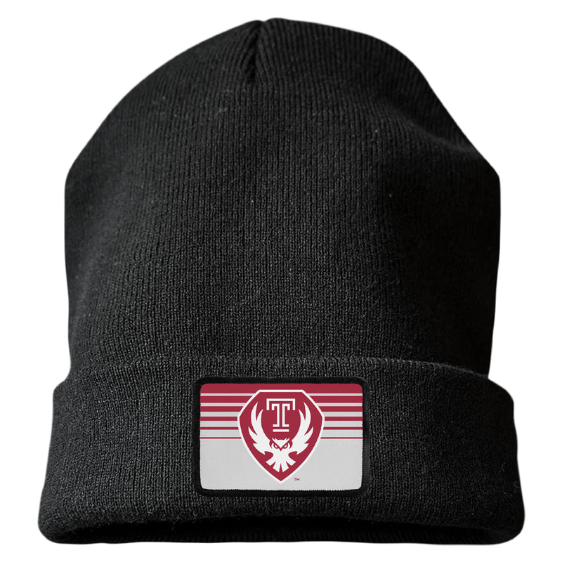 Temple University Officially Licensed Unisex Beanie with Rectangle or Round Cloth Patch Black|Rectangle